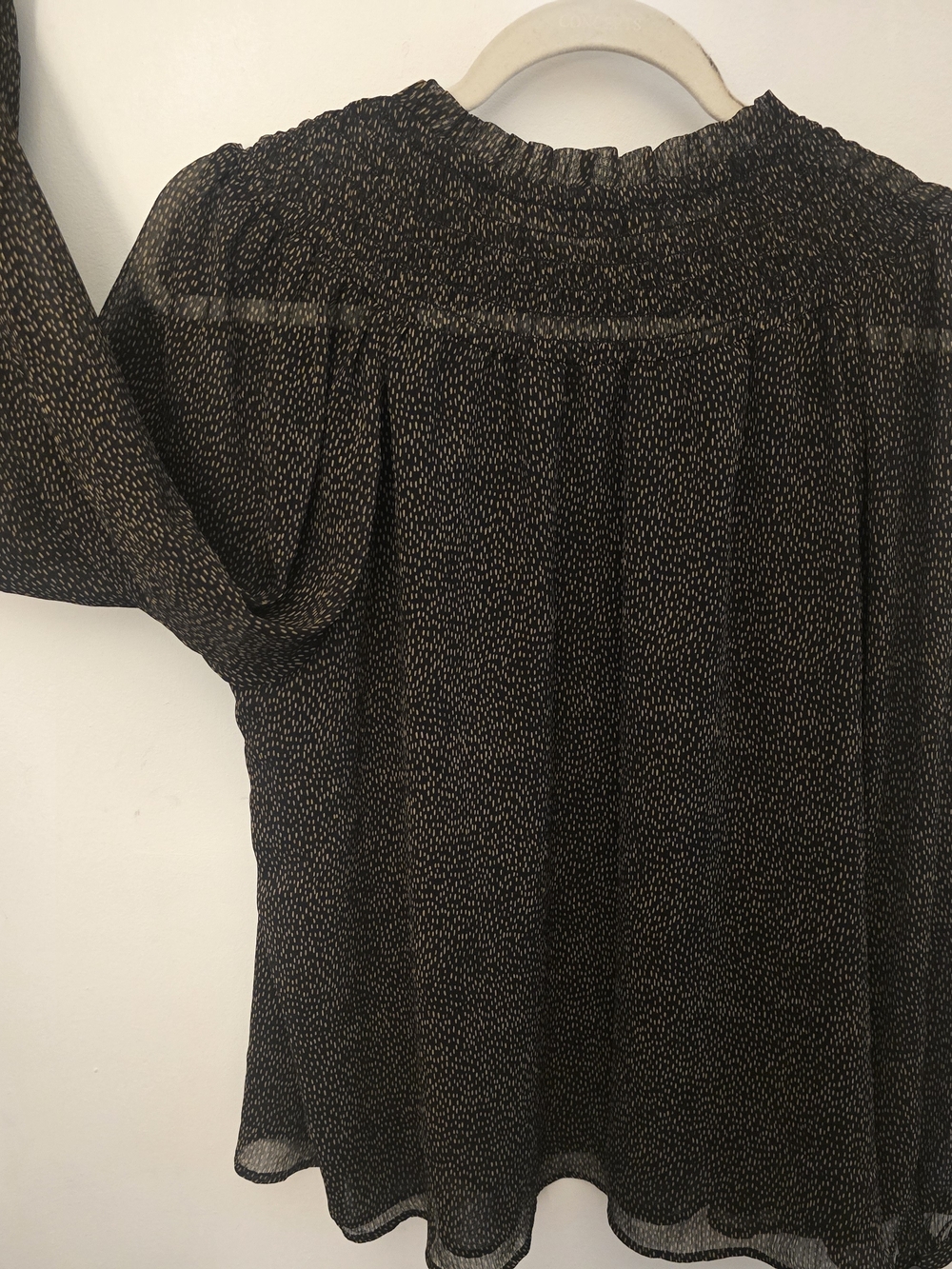 LOFT Black Speckled Smocked-Neck Blouse - Picture 4 of 7